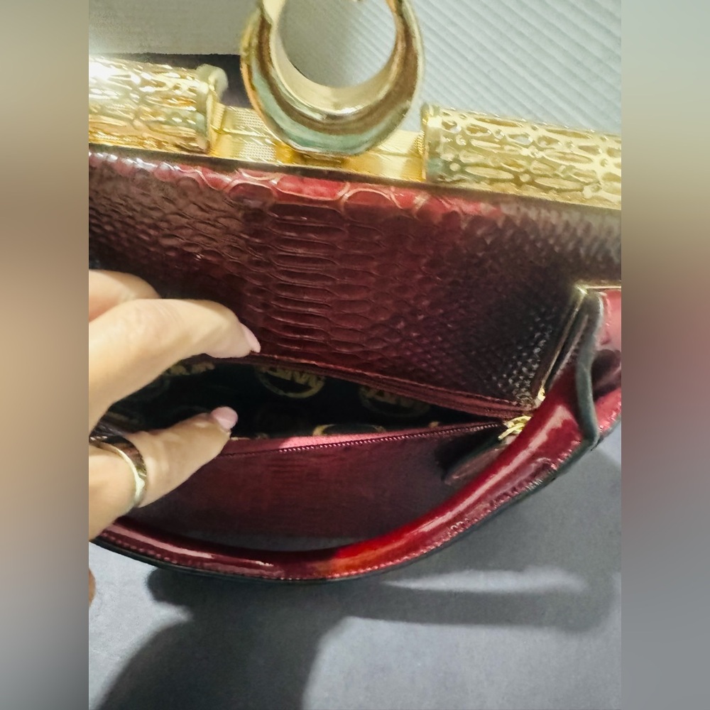 Ameri Mode Burgundy Snake-Embossed design top Han… - image 14